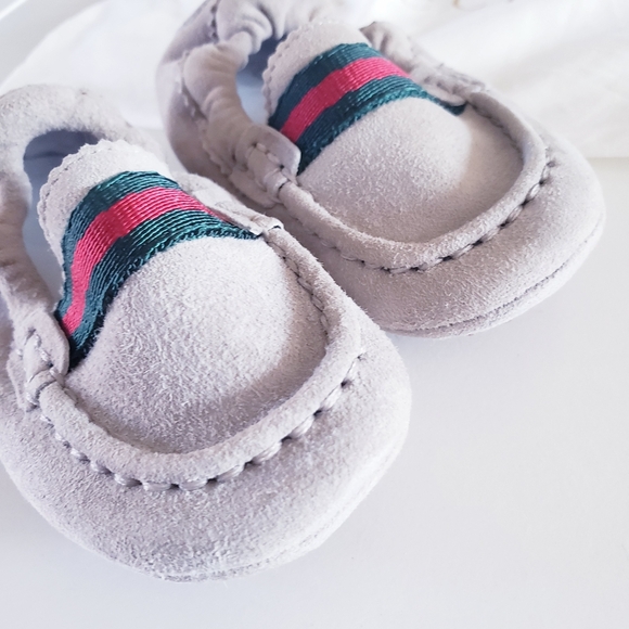 GUCCI  Leather Upper & Rubber Sole Kid Loto/NS Nylon Oatmeal Loafers- size 17 - Picture 5 of 11